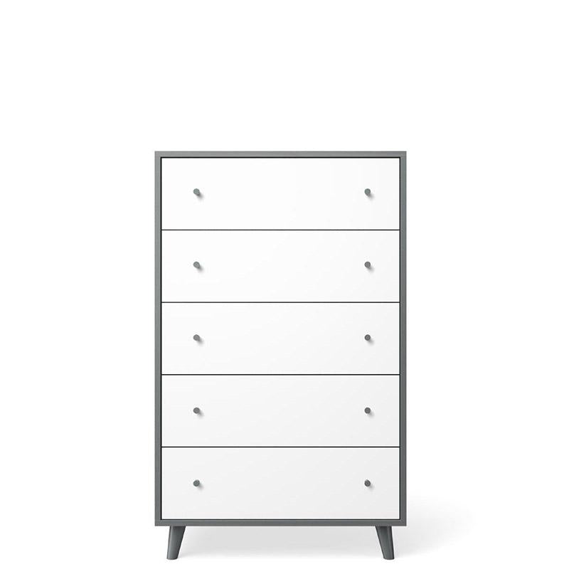 New York Solid Wood Tall Chest – Mid-Century Modern 5-Drawer Highboy – Handcrafted European Designer Storage with Eco-Leather Accents