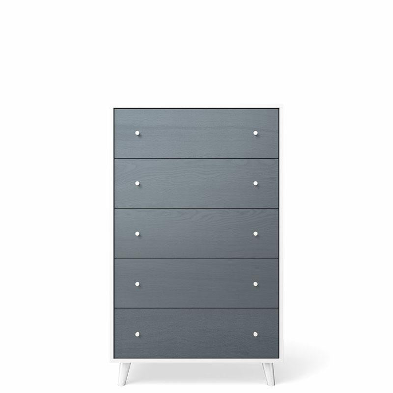 New York Solid Wood Tall Chest – Mid-Century Modern 5-Drawer Highboy – Handcrafted European Designer Storage with Eco-Leather Accents