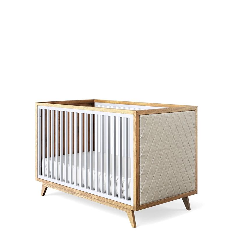 Uptown Classic Solid Wood Tufted Crib – Luxury Contemporary Upholstered Bed – Symmetrical Designer Crib with Organic Textiles