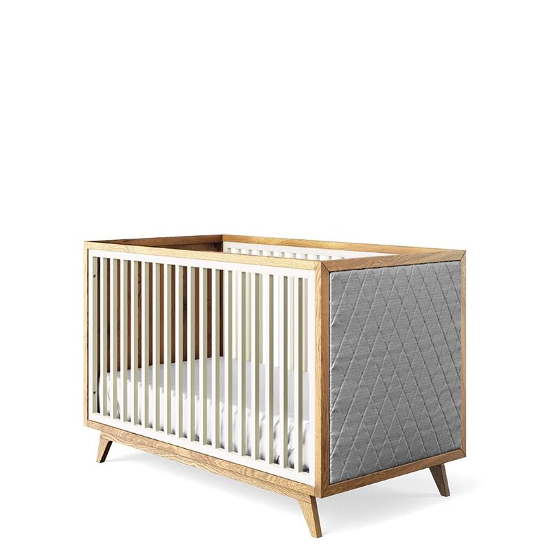 Uptown Classic Solid Wood Tufted Crib – Luxury Contemporary Upholstered Bed – Symmetrical Designer Crib with Organic Textiles