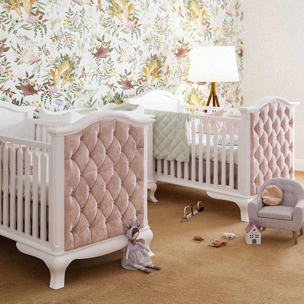 Cleopatra Classic Tufted Crib – Luxury Solid Wood & Organic Fabric – Symmetrical Haute-Couture Nursery Design