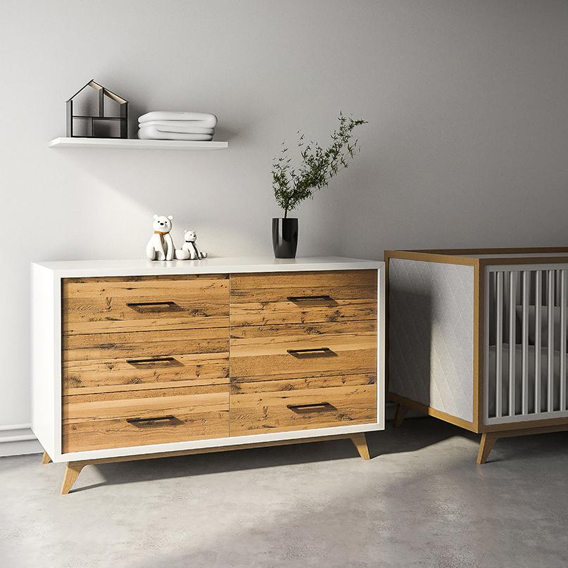 Uptown Solid Wood Double Dresser – 6-Drawer Contemporary Luxury Chest – Handcrafted Designer Storage with Custom Metallic Hardware